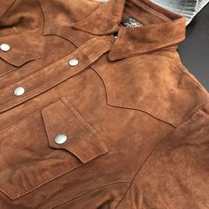 Ralph Lauren RRL USA made, rich brown suede leather western style shirt jacket L